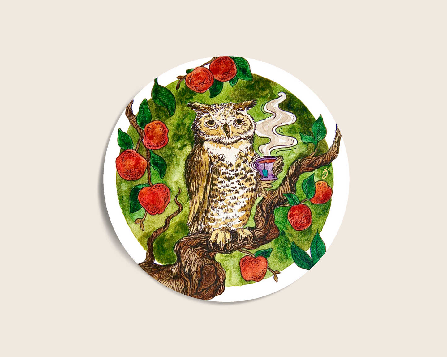 Apple Tea Owl Sticker