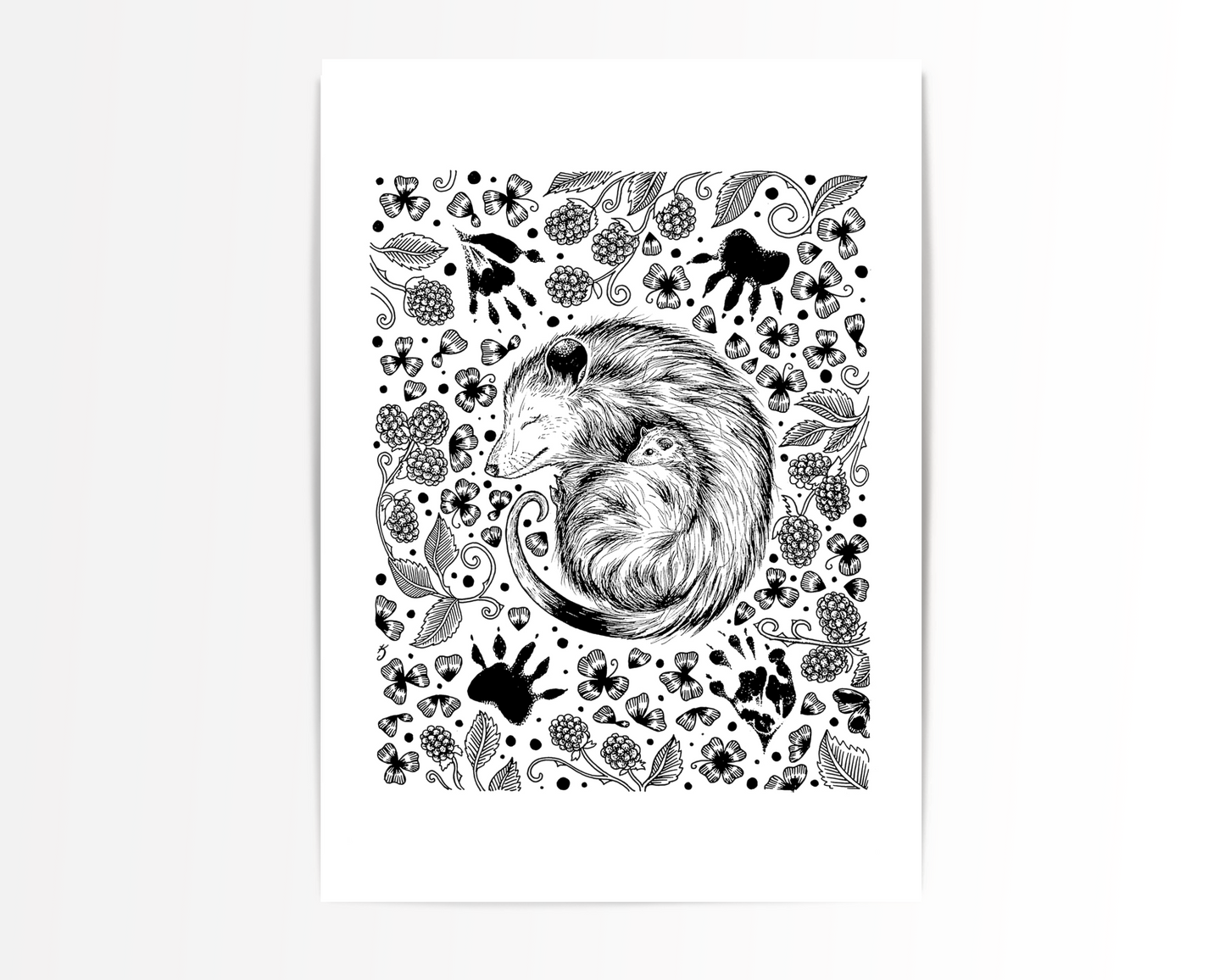 Mother Opossum Impressions Art Print