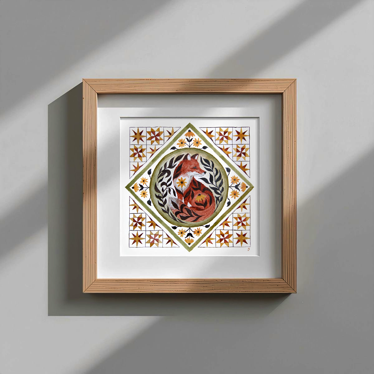 Floral Fox Folk Print