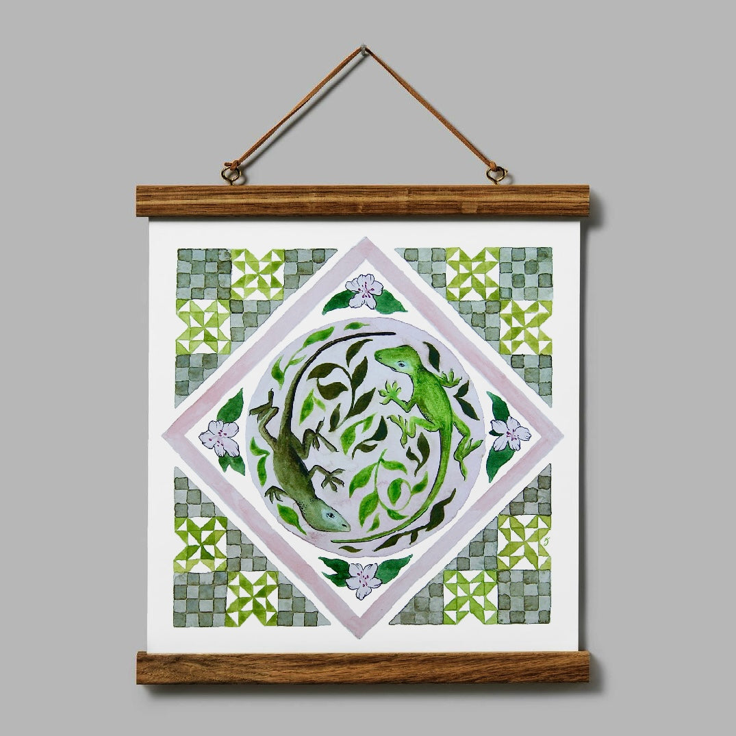 Anole in Azaleas Folk Print