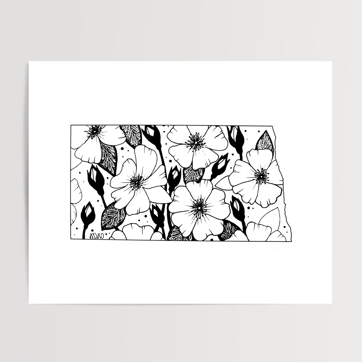 North Dakota - Wild Prairie Rose State Flower Print