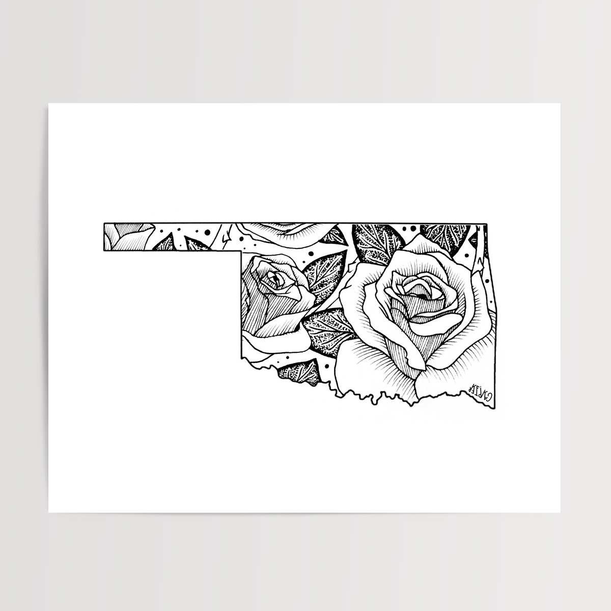 Outline of a state with floral patterns on a white background