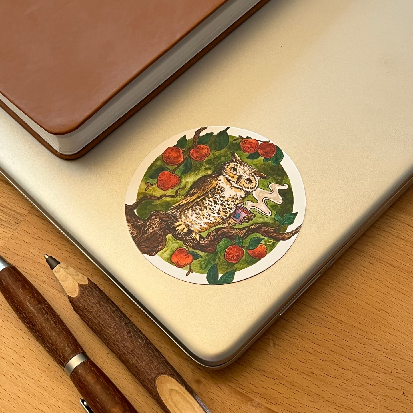 Apple Tea Owl Sticker