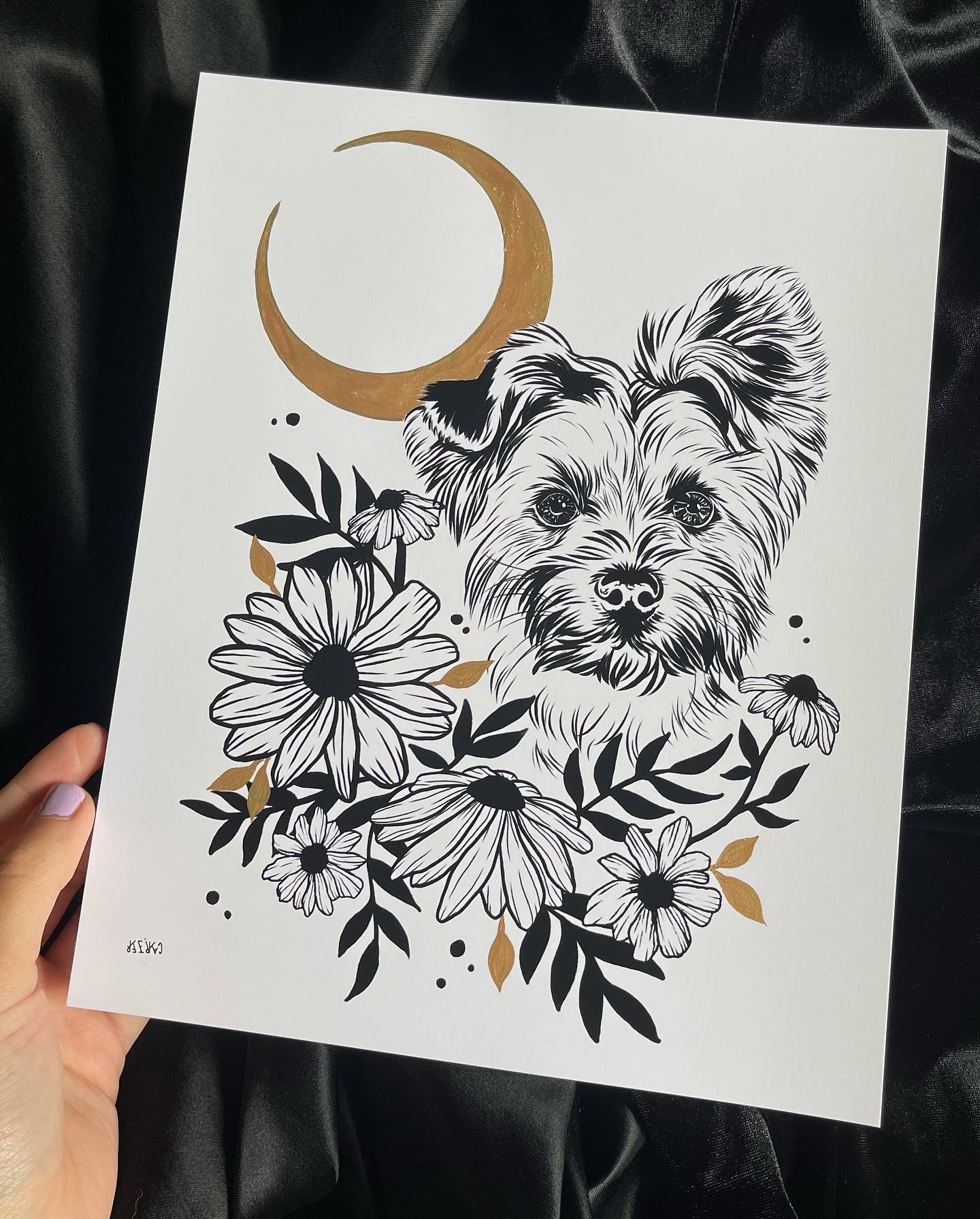 Custom Floral & Metallic Pet Portrait