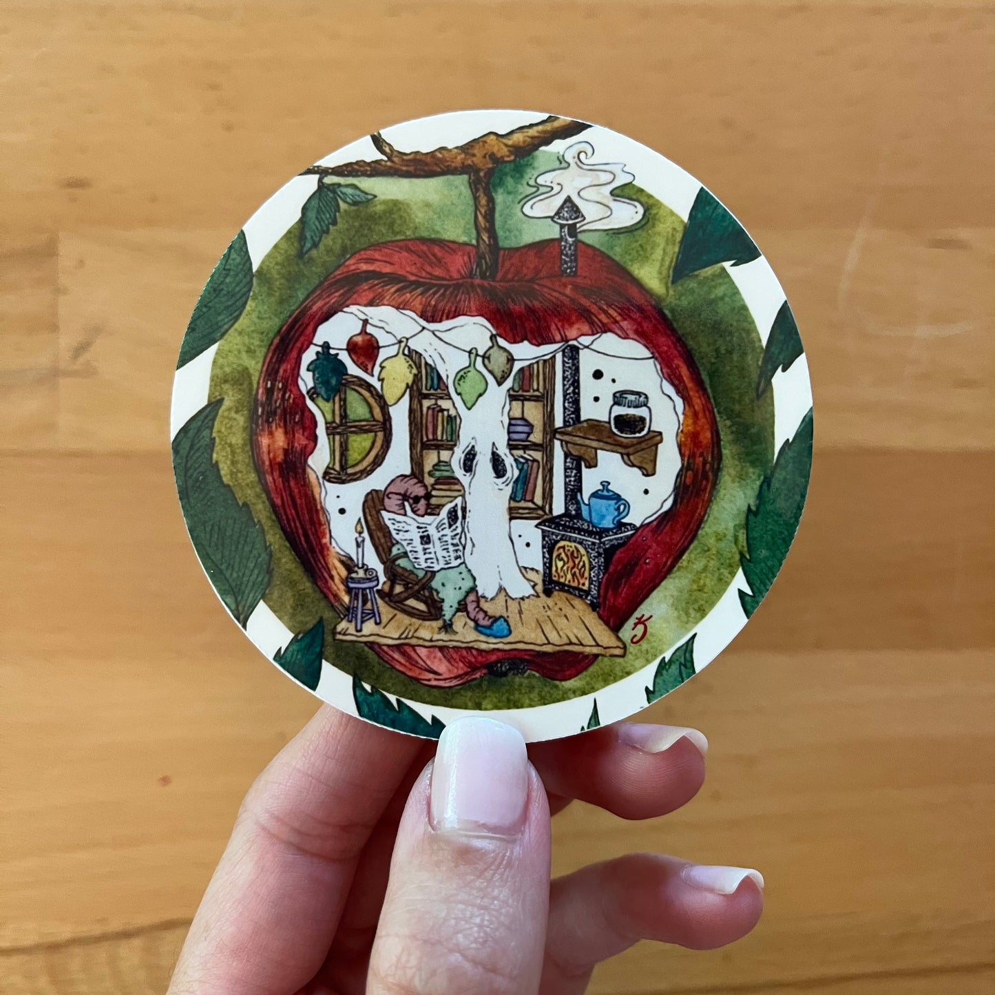 Bookworm Apple Apartment Sticker
