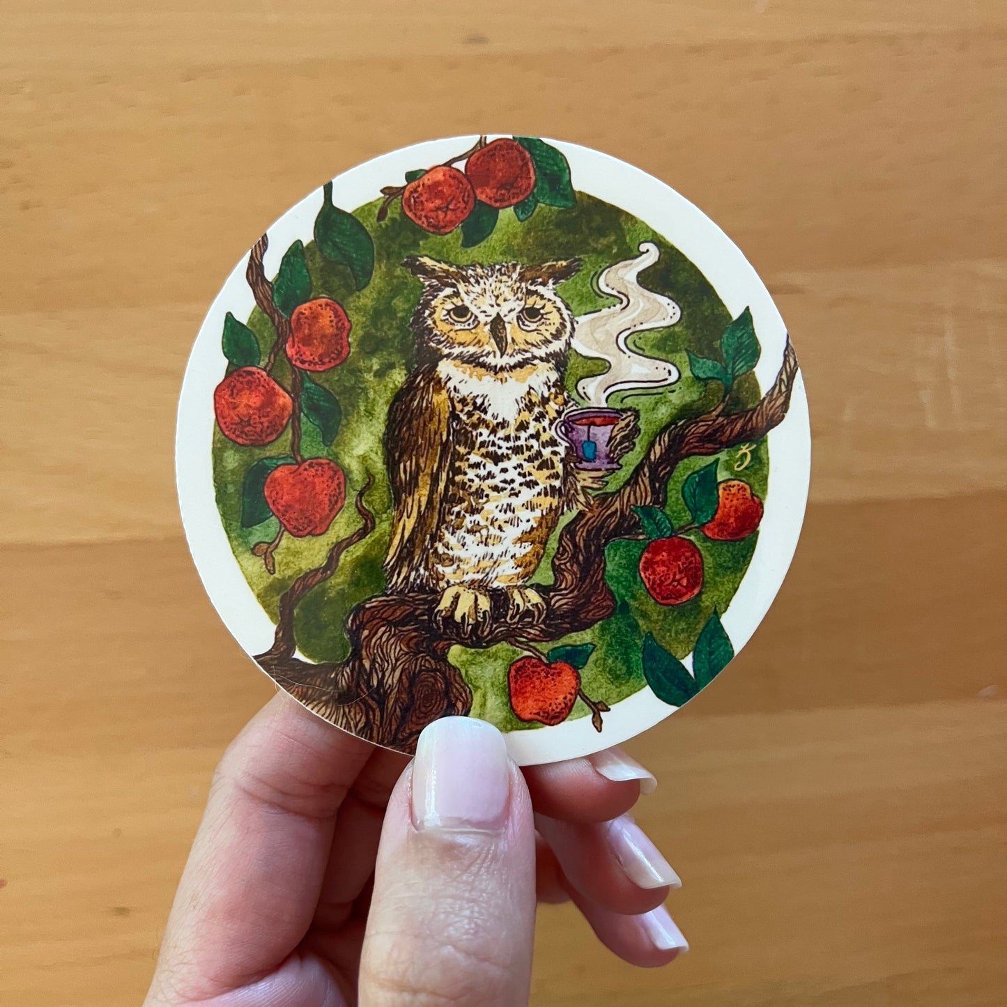 Apple Tea Owl Sticker