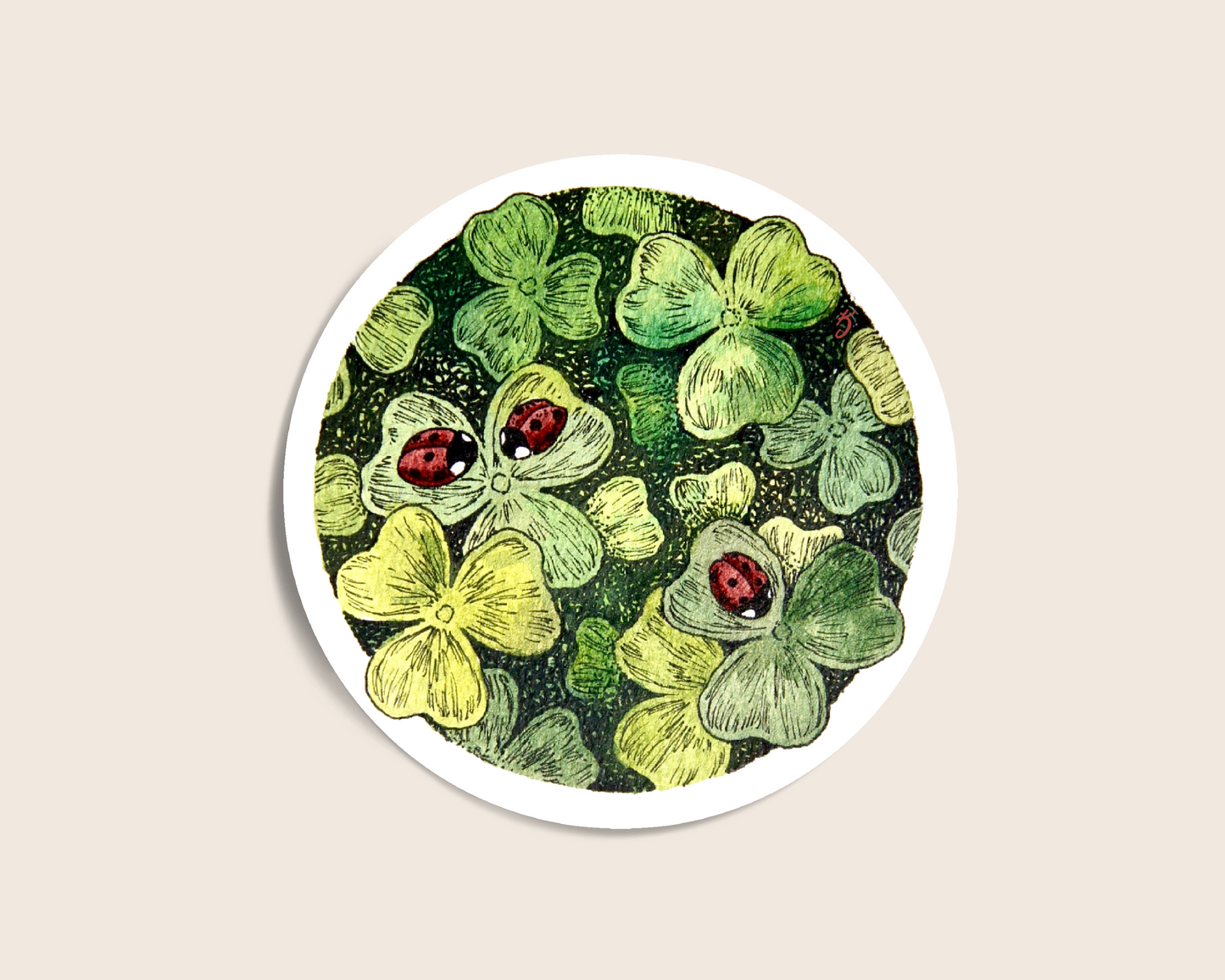 Lady Bug & Clover Leaves Sticker