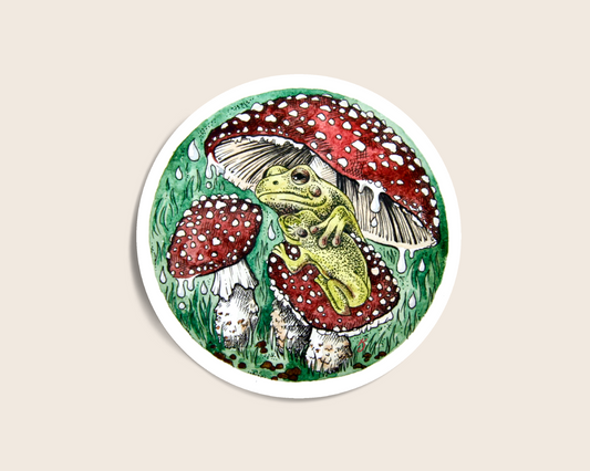 Frogs Mushroom Umbrella Sticker