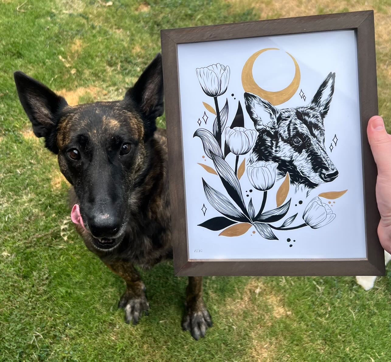 Custom Floral & Metallic Pet Portrait