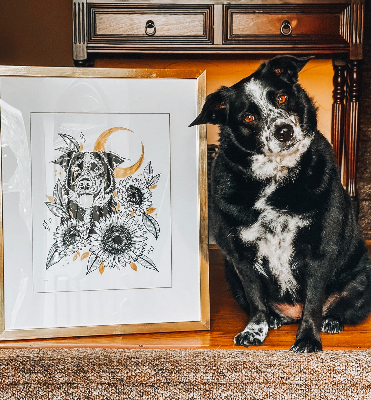 Custom Floral & Metallic Pet Portrait