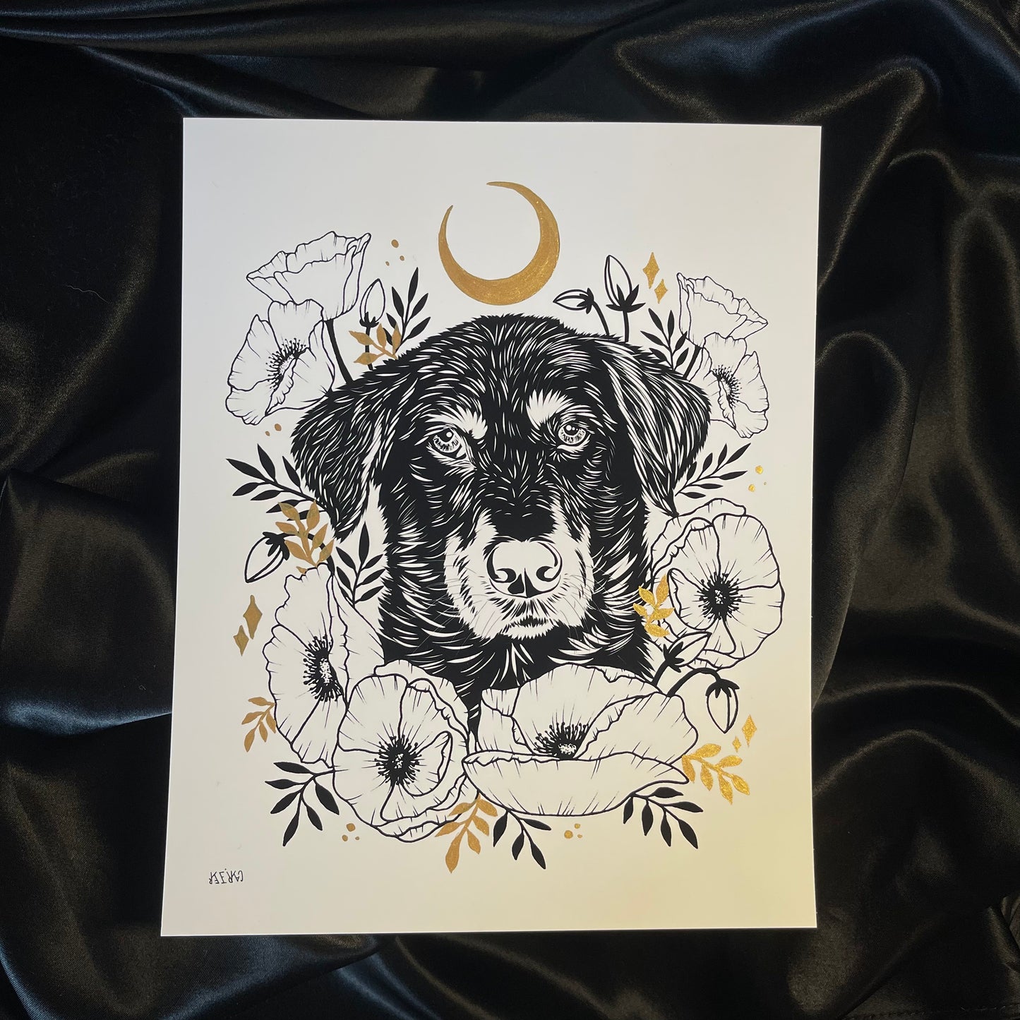 Custom Floral & Metallic Pet Portrait