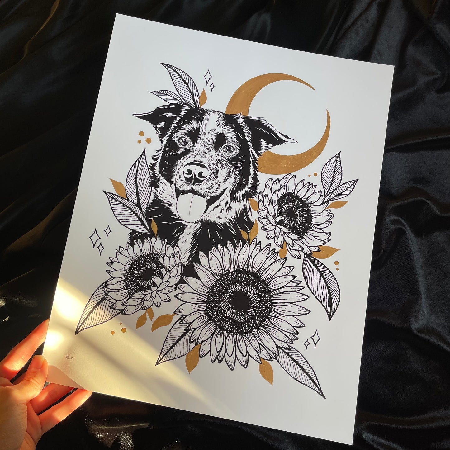 Custom Floral & Metallic Pet Portrait