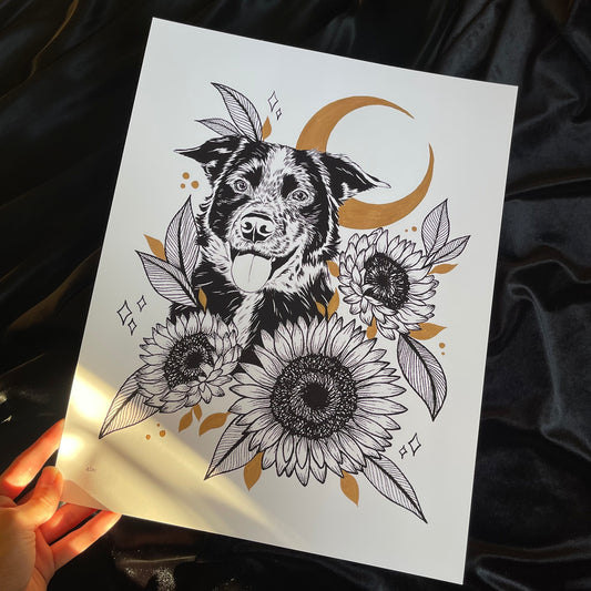 Custom Floral & Metallic Pet Portrait