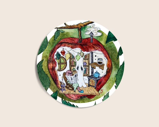 Bookworm Apple Apartment Sticker