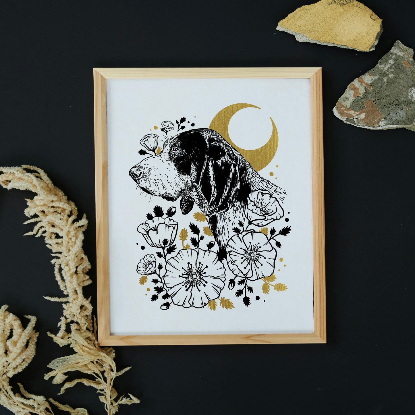 Custom Floral & Metallic Pet Portrait