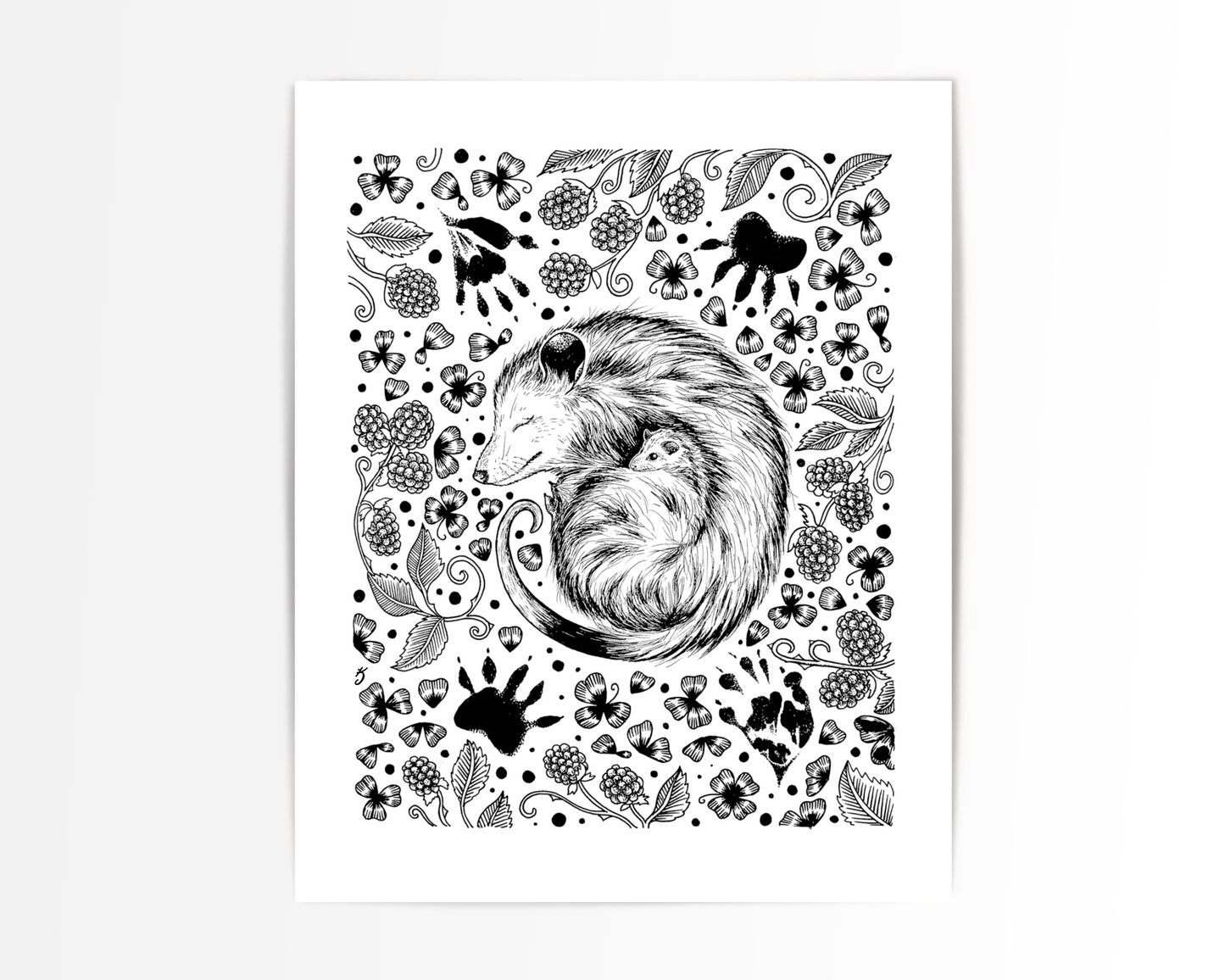 Mother Opossum Impressions Art Print