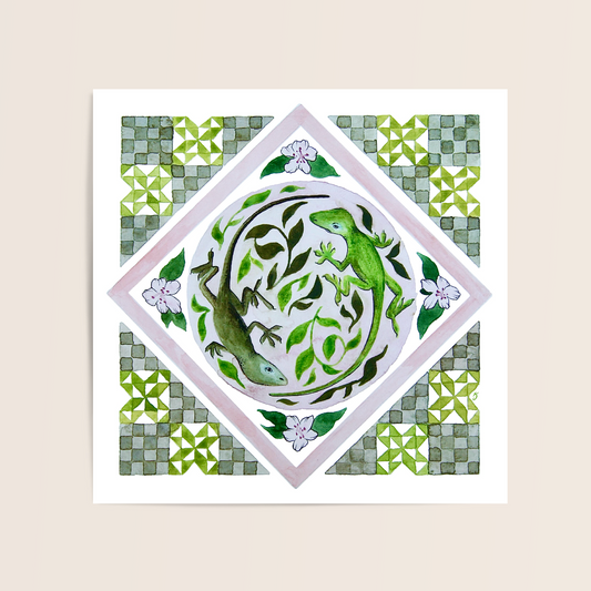 Anole in Azaleas Folk Print