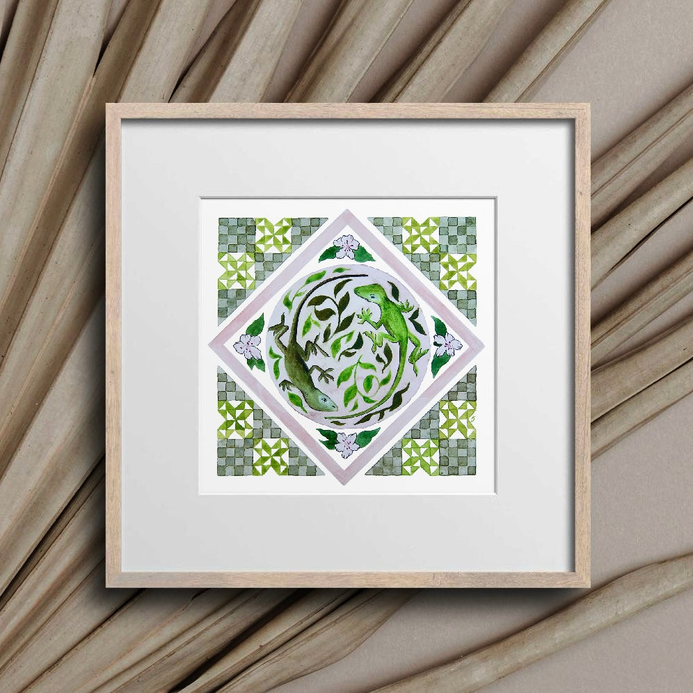 Anole in Azaleas Folk Print