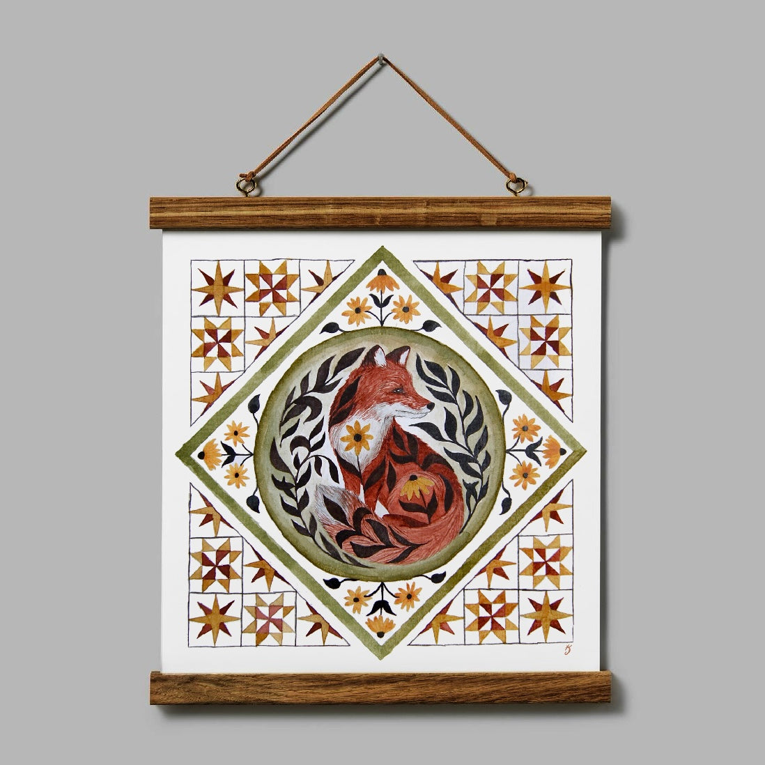 Floral Fox Folk Print