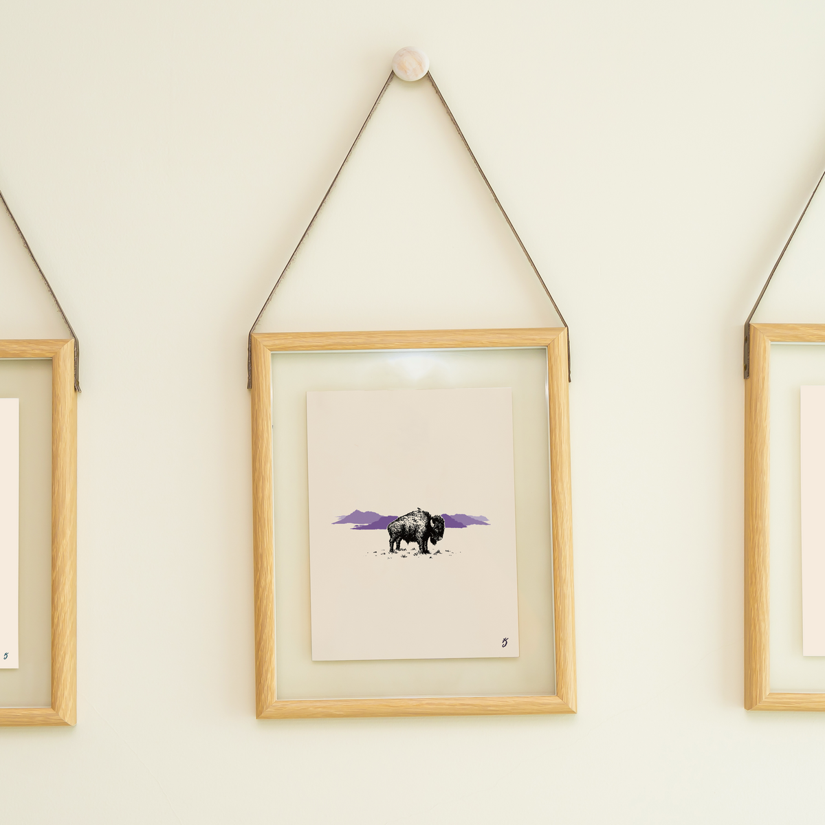 Purple Bison and Bird Art Print