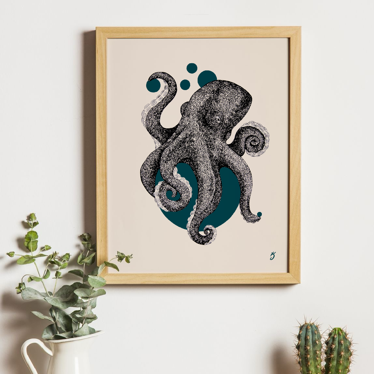 Octopus Bubbles Art Print