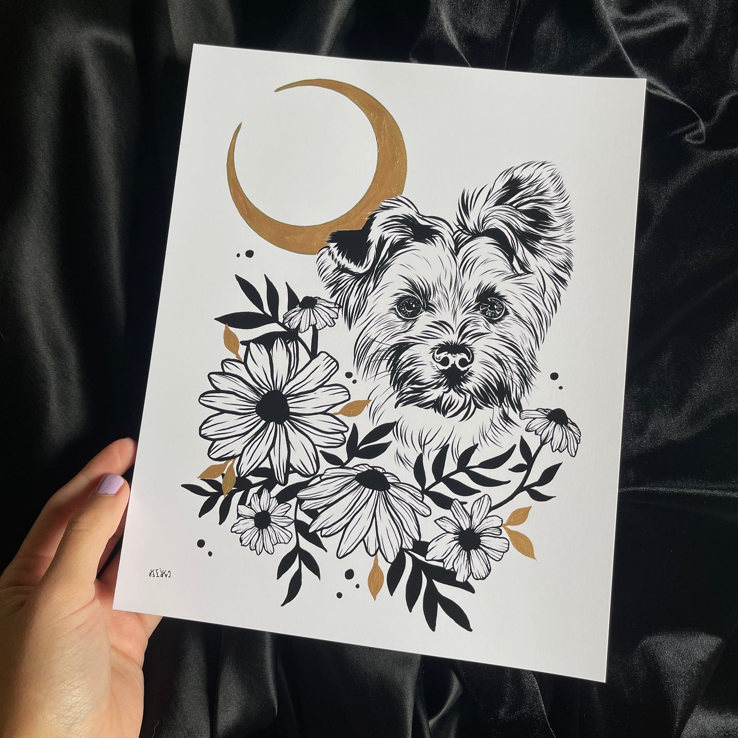 Custom Floral & Metallic Pet Portrait