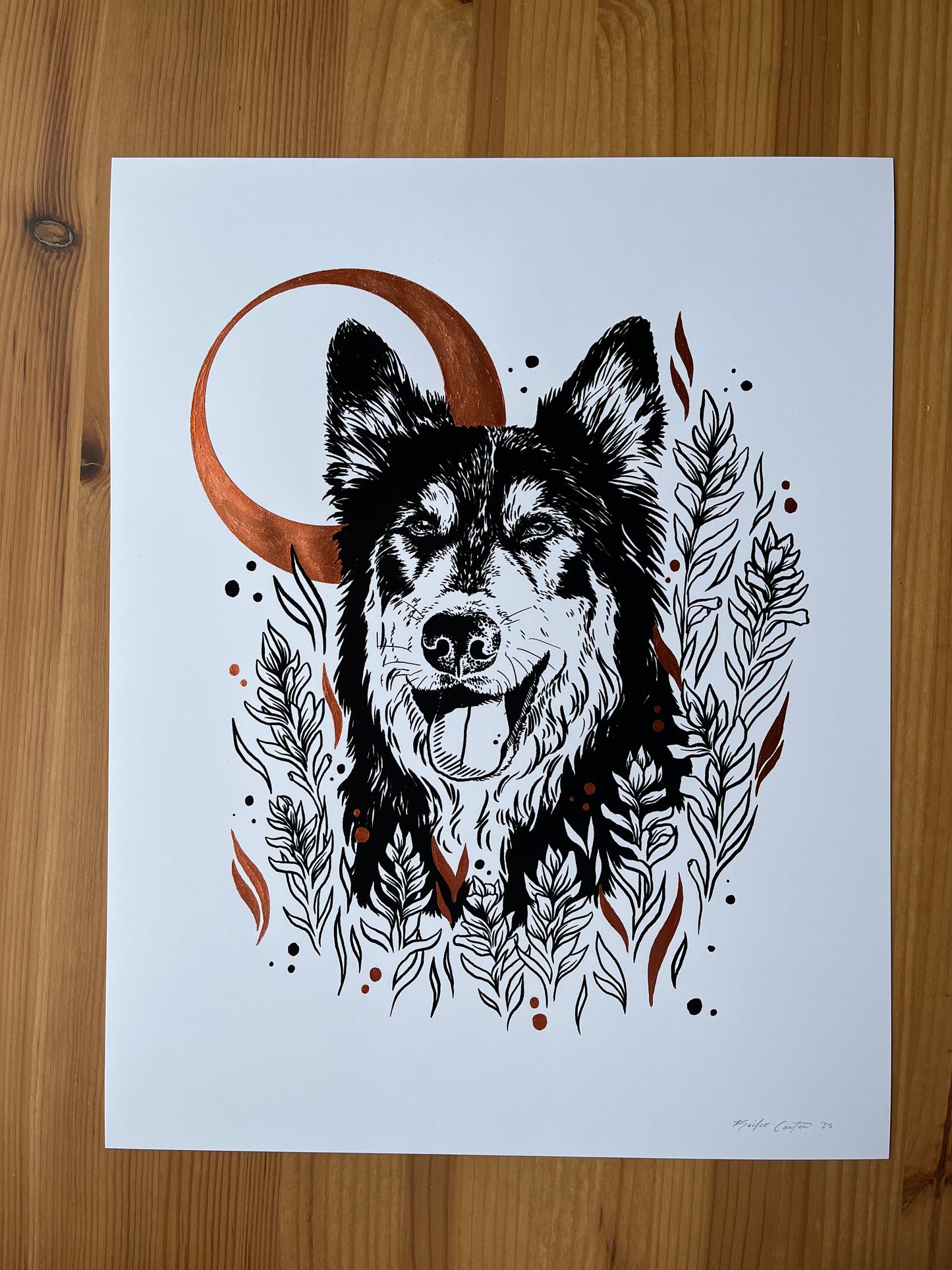 Custom Floral & Metallic Pet Portrait