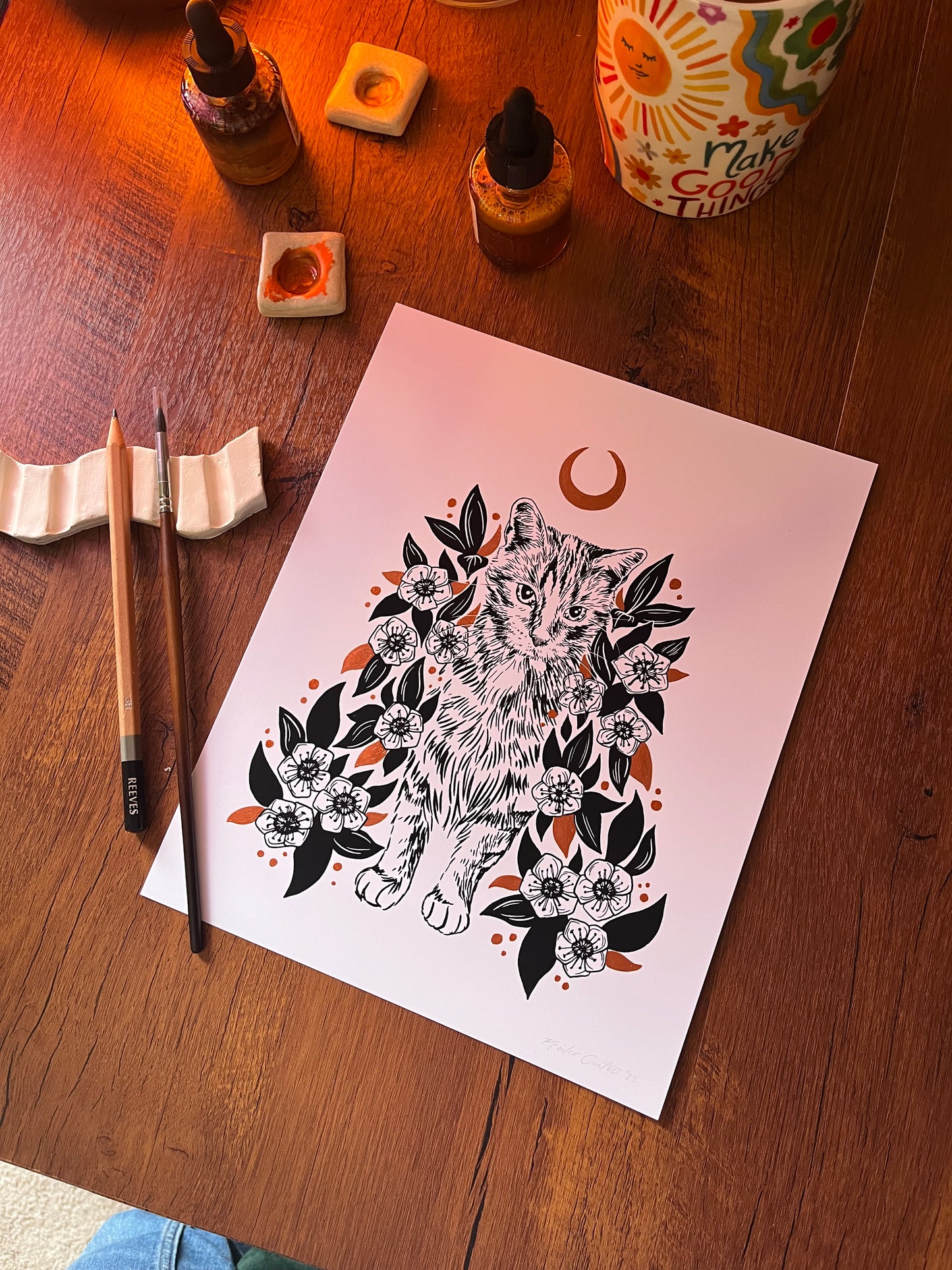 Custom Floral & Metallic Pet Portrait