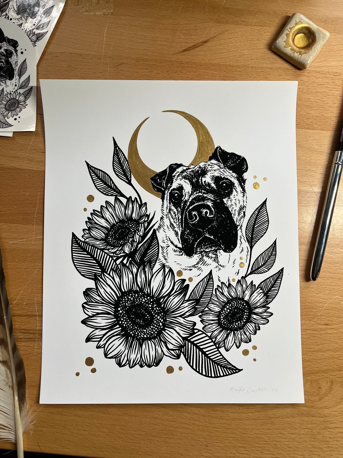 Custom Floral & Metallic Pet Portrait
