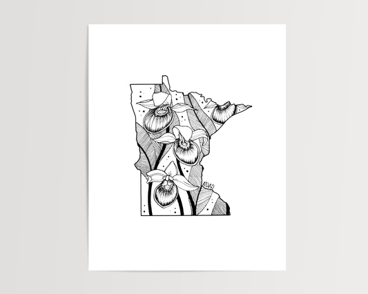 Minnesota - Pink and White Lady's Slipper State Flower Print