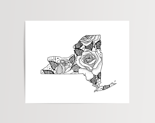 New York - Rose State Flower Print