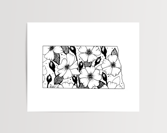 North Dakota - Wild Prairie Rose State Flower Print
